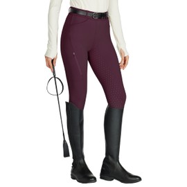 Willit Women's Horse Riding Pants Full Seat Silicone Equestrian Breeches Horseback Schooling Tights Zipper Pockets Burgundy S