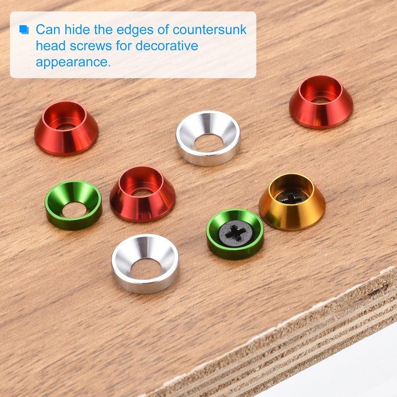 uxcell M3 Cone Cup Countersunk Washers, 20 Pcs Anodized Aluminum