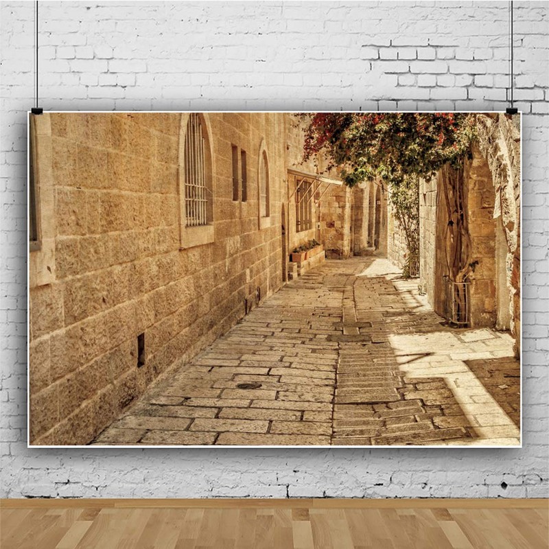 CSFOTO 7x5ft Jerusalem Old Narrow Street Backdrop Old Jerusalem Stone