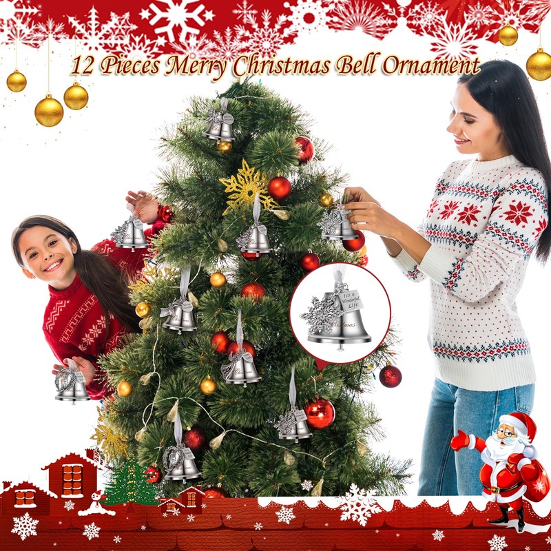 Jenaai 12 Set Christmas Bell Ornament Christmas Tree Hanging Ornament
