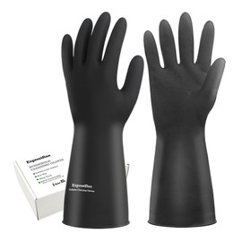 Exprosiflux Heavy-Duty Thick Rubber Cleaning Gloves - 3 Pairs of Extra-Large Black Reusable Waterproof Non-Slip Gloves for Dishwashing and Kitchen Cleaning