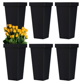 6 Pack Flower Buckets for Cut Flowers 13.4 Inch Plastic Floral Buckets Modern Square Vases for Centerpieces Display Decorative Plastic Vases for Home Office Wedding Decorations - Black