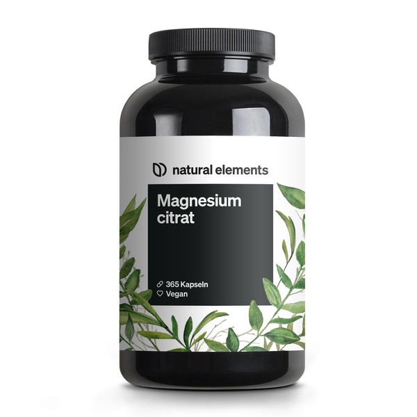Premium magnesium Citrat - 2250 mg of 360 mg of elemental magnesium per day dose - 365 capsules - Laborgeprüft and without additives such as magnesium stearate - Hochdosiert, vegan and made in Germany