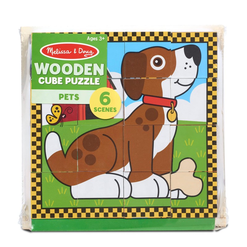 Melissa & Doug Pets Wooden Cube Puzzle With Storage Tray
