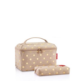reisenthel Beautycase Set – Our Gift Set of Beauty Case and Rectangular Bag Holidays, Metallic Dots Coffee