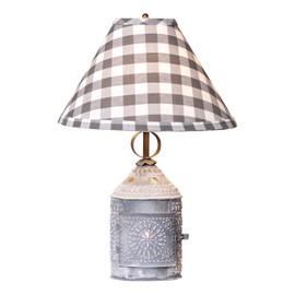 Irvin's Tinware, K20-16G, Paul Revere Lamp in Weathered Zinc with Ivory Linen Shade, Primitive Country Lamps