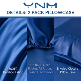 YnM 100 Percent Bamboo Pillowcase 2 Pack, King XL (50cmx100cm), Dark Blue