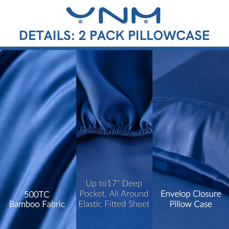 YnM 100 Percent Bamboo Pillowcase 2 Pack, King XL (50cmx100cm),