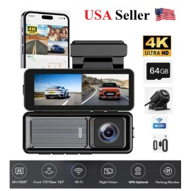 Maxglow 4K Dash Cam 2 Channel Front and Rear Built-In WiFi Hardwire Kit App Control 64GB