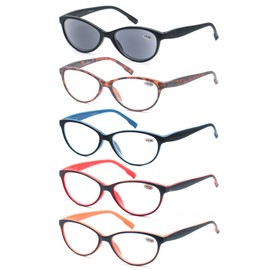 Anteojos de lectura para mujer, paquete de 5 hermosas lectores de sol para mujer, incluye lectores de sol, 3.5 anteojos para leer al aire última intervensión, cómoda bisagra de resorte, 5 bolsas
