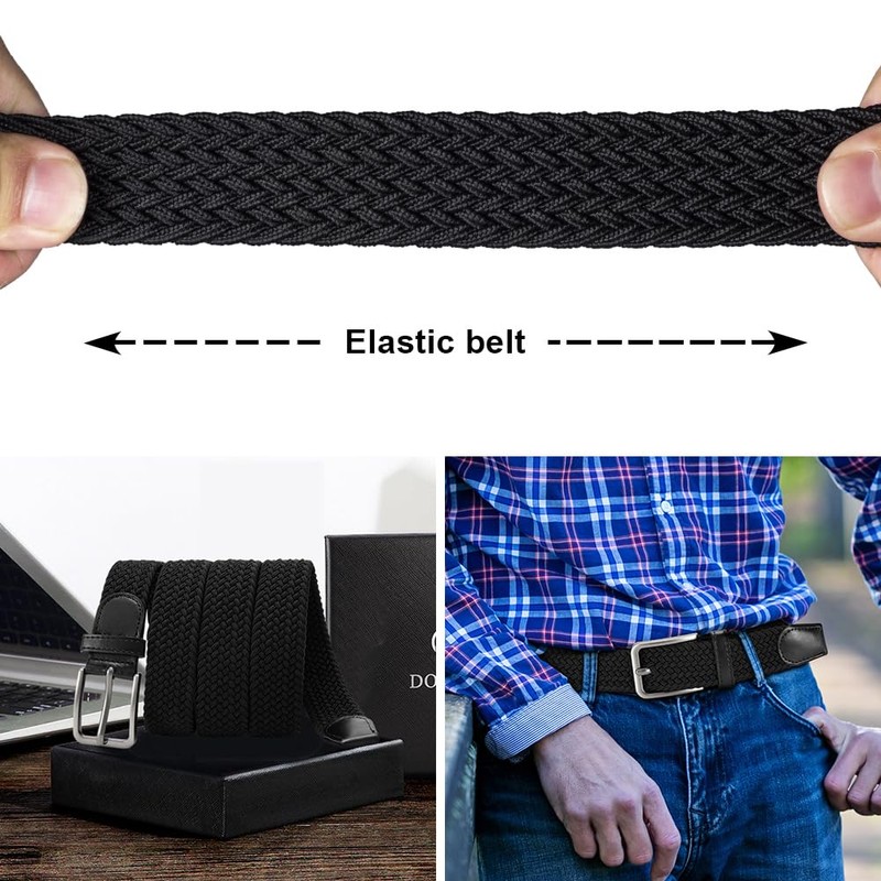 DOOPAI Mens Braided Stretch Belt Elastic Woven Belt Casual Fabric