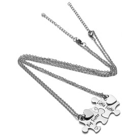 PiercingJ 2 Stücke Edelstahl Puzzle Ketten mit Big Sister/Little Sister Schrift Anhänger Halskette Freundschaftsketten Partner-Anhänger mit Kette für Schwester Freundin