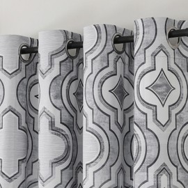 Airwill Retro Vintage Geometric Blackout Curtains 63 Inches Long 2 Panels, Grommet Top Window Treatment Moroccan Insulated Drapes (52 x 63 Inch, 2 Panels, Grey)