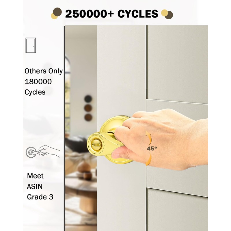 Gobrico--Polished Brass Door Handles Keyless Bedroom Bathroom Door Levers Drop/Wave