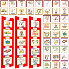 Geyee Visual Schedule for Kids with Autism Toddler Daily Routine Chart Schedule Board Autism Learning Materials Aspergers ADHD for Home, 60 Pcs Picture Schedule Cards(Red)