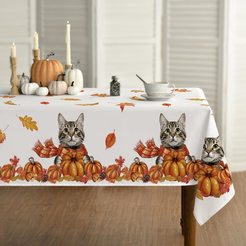 Artoid Mode Cats Maple Leaves Scarves Pumpkins Autumn Table Cloth,