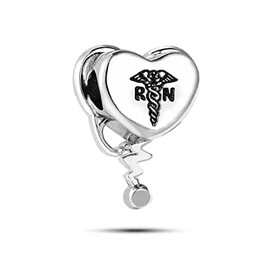 MiiFort Women Clear CZ Stethoscope Love Heart Nurse Cap Dangle Charms for Bracelets Caduceus RN Snake God Hermes