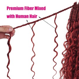 Boho Crochet Braids Human Hair Mixed 24 Inch Goddess Crochet Boho Box Braids with Human Hair Mixed Curls Brown Color Bohemian Braids Crochet Hair for Black Women Human Hair(24Inch #BUG)