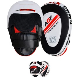 AQF Boxing Pads Adult, Muay Thai Training Focus Pads, Rex Leather Kickboxing Foam Pads (White)