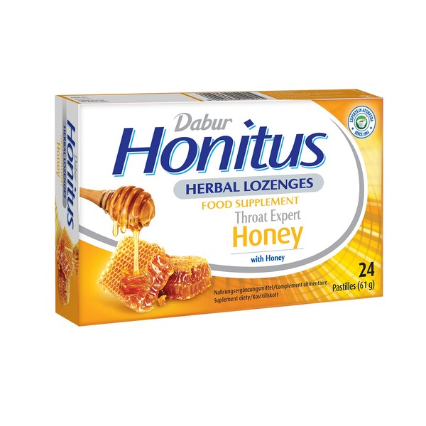 Dabur Honitus Herbal Lozenges | Effective Relief from Cough & Sore Throat Pain | Honey Flavor - 24 Lozenges