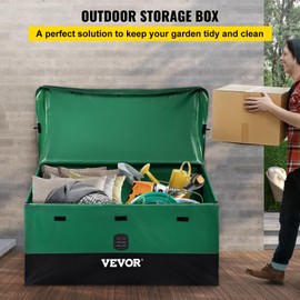 VEVOR Outdoor Storage Box, 150 Gallon Waterproof PE Tarpaulin Deck Box w/Galvanized Frame, All-Weather Protection & Portable, for Camping, Garden, Poolside, and Yard, Black & Green