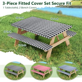 Nimalpal Picnic Table Cover with Bench Covers and Bag, Camping Essentials Camping Table Cover with Elastic Edges, Fitted Rectangle Tables and Seats, 72x30 Inches 3 Pcs Set (Black)
