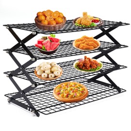 Four Tiers Collapsible Cooling Rack with Adjustable 3 Setting Design Stackable Cooling Roasting Cooking for Cookies Baking