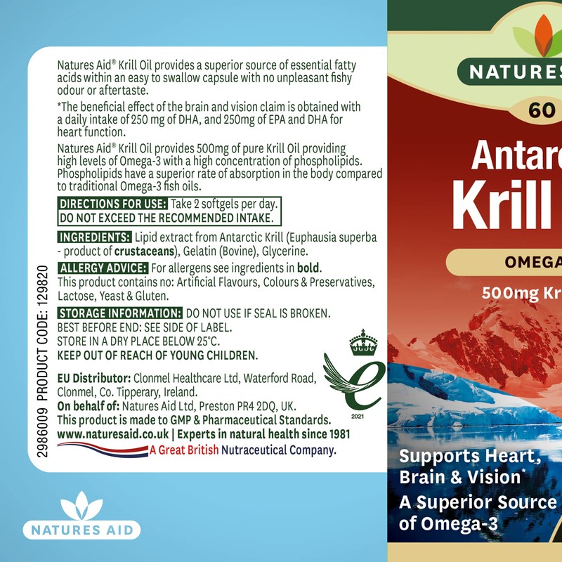 Natures Aid 500mg Krill Oil Capsules - Pack of 60