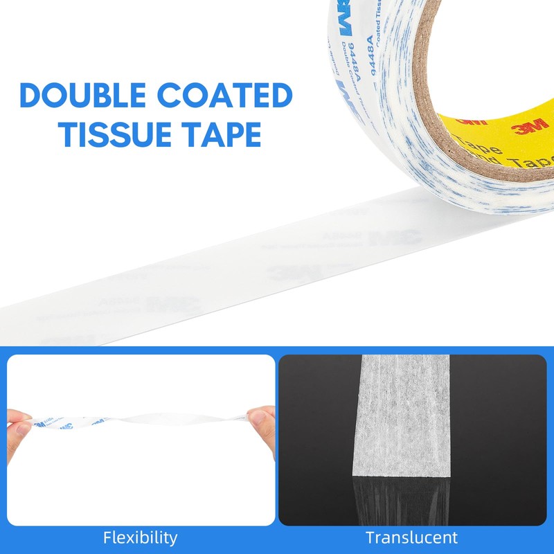 3M Double Sided Tape 2"×32.8Ft 1 Pack 9448A Double Coated