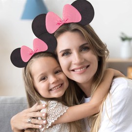 ABG Accessories Girls Minnie Mouse Ears Headbands, Set Of 2 For Mommy And Me, (Pink Glitter)