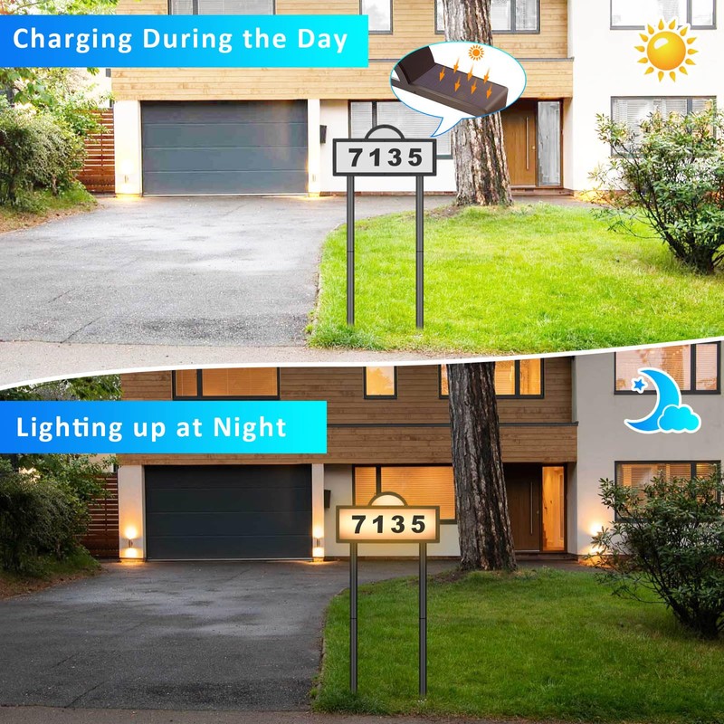 Solar Address Signs for Yard, Solar Powered Address Sign with