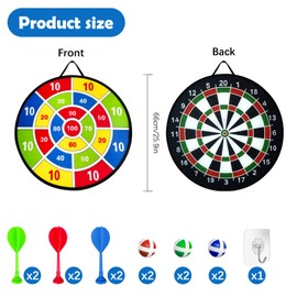 Double-Sided Dartboard for Children - 66 cm, Double-Sided Dart Game Toy Foldable with 6 Balls 6 Arrows, Outdoor Indoor Game Choice for Boys Girls Play