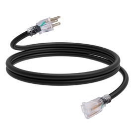 EP 6 Ft Outdoor Extension Cord, 12/3 SJTW Heavy Duty Waterproof Power Cable, 3 Prong Grounded Plug, Lighted End, for Lawn, Garden, Appliances, Black