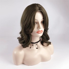 Middle Part Fringe Piece French Loose Wavy Hair Topper 14inch Full Head Wear Clip in Toupee Hair Closure (Light Brown)