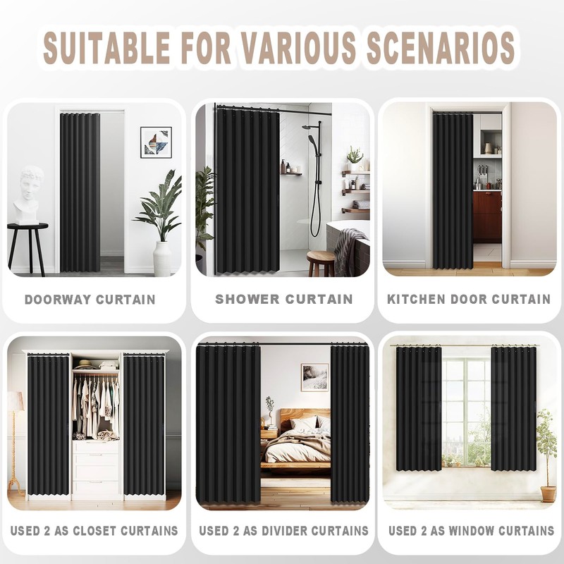 Vatge Doorway Curtains Privacy - Black Curtains for Closets Without