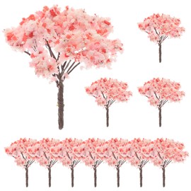 Happyyami 12pcs Blossom Cherry Scale Model Pink Flower Model Trees Scenery Railroad Layout Scene Architecture Trees for DIY Landscape Sand Table Decor
