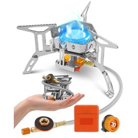 Camping Stove Gas Portable,Windproof and Portable,Featuring a 3900W Burner with Piezo Ignition,Adapters,and Converters for Outdoor BBQs,Cooking,Fishing,Hiking and Picnics