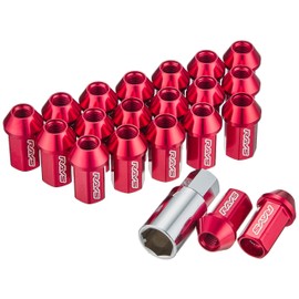 RAYS 74020001003RD Duralumin Lock & Nut Set, Straight Type, M12 x 1.5, Red Anodized