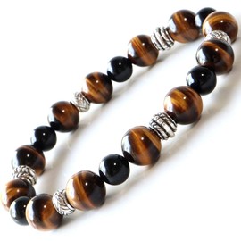 Gold Stone Natural Stone Power Stone Bracelet, AAA Tiger Eye, Onyx Men's Accessory