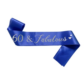 Conggluuo 60th Birthday Sash,'60 Fabulous' Birthday Sash for Women Blue Sash with Silver Foil Letter 60th Birthday sash for men Party Decorations Favors Blue Silver