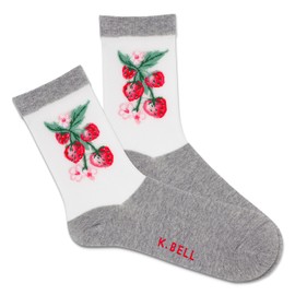 K. Bell Women's Sheer Strawberry Vine Crew Socks 1 Pair, Medium Grey Heather, Women's 9-11