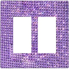 Purple Shiny Rhinestones Wall Plates Bling 2 Gang Rocker Glitter Light Switch Cover Sparkly Electric Receptacle for Women Girls Bedroom Bathroom Kitchen Home Decor