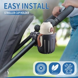 Stroller Cup Holder Compatible with Bob, Clip on Cupholder Attachment for Stroller, Cup Holder with Adjustable Clamp, Fits Most Cups, for Wheelchair, Walker, Bike, Scooter, Black