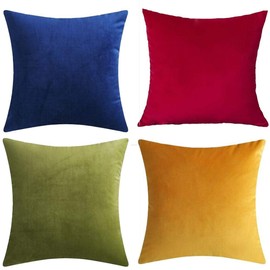 Andreannie Set of 4 Mixed Color Velvet Super Soft Comfortable Cozy Solid Decorative Throw Pillow Cover Cushion Case for Sofa Living Room 18 inches,20 inches Square (Mixed 4 pcs, 18"x18")