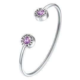 Supcare Women's / Girls' Birthstone Open Bracelet with Roman Numerals Bangle Cubic Zirconia Stainless Steel Bracelets Bracelet Minimalism Fashion Jewellery for Birthday Mother's Day, Stainless Steel