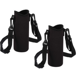 PATIKIL 66 mm x 185 mm, pack of 2, water bottle, carry bag, neoprene, portable, insulated bottle holder, carrier, textured with adjustable shoulder strap, black