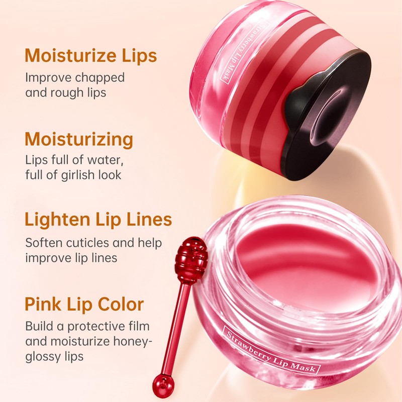 Leogony 3PCS Honey Pot Lip Balm Set, Moisturizing Strawberry Honeybalm