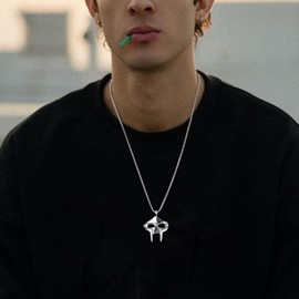 AsAlways Stainless Steel MF DOOM Mask Necklace Hip Hop Rap Totem Pendant for Party Jewelry Gift (Silver)