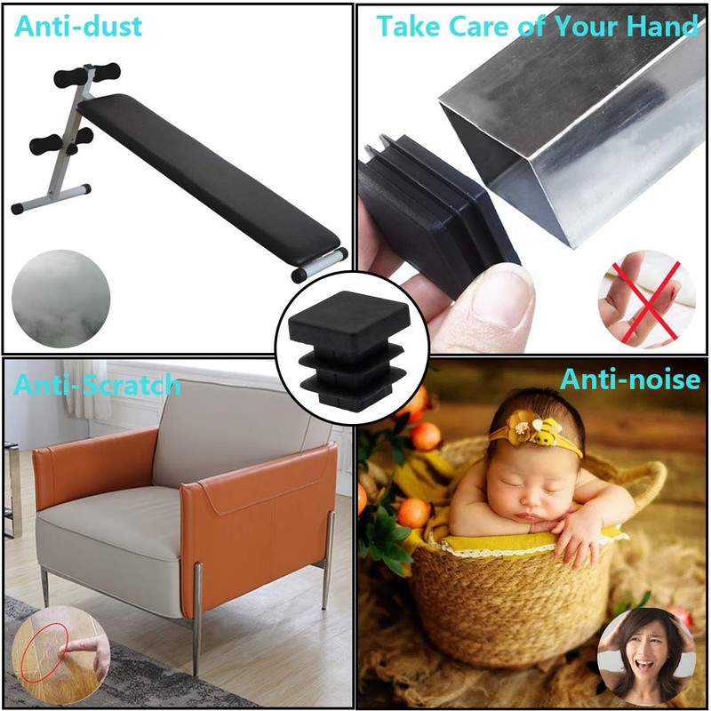 Qjaiune 12 Pcs 13mm (1/2 Inch) Square Black Plastic Chair