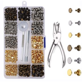 Guidre 270 Set Leather Rivets Double Cap with Riveting Pliers Hole Pliers Hollow Rivets 8 mm 6 mm Leather Rivets with 4 Tools Eyelet Pliers Gold Silver Bronze